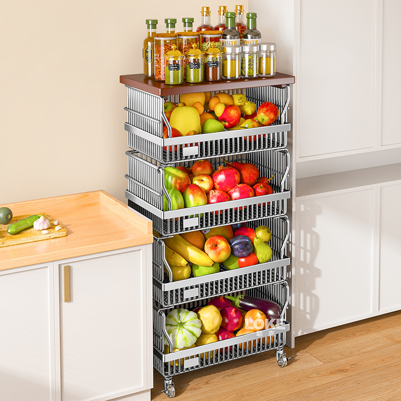 厨房菜篮子置物架落地多层可移动蔬菜水果放菜架子多功能收纳推车