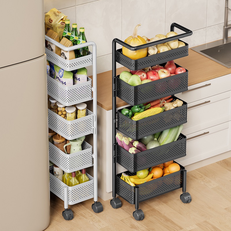 厨房蔬菜置物架夹缝旋转免安装落地多层极窄收纳架果蔬零食小推车