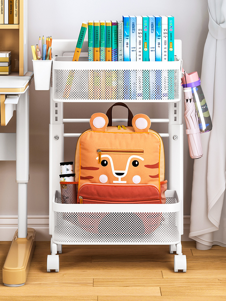 书包置物架可移动初中生书桌下神器放书本落地儿童收纳带轮小推车