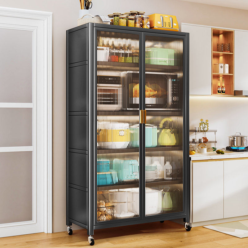双开门厨房置物架落地多层储物柜柜子餐边柜带门柜门高柜靠墙收纳