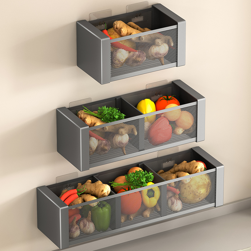 厨房葱姜蒜收纳筐置物架壁挂式生姜大蒜菜篮免打孔小挂篮收纳神器