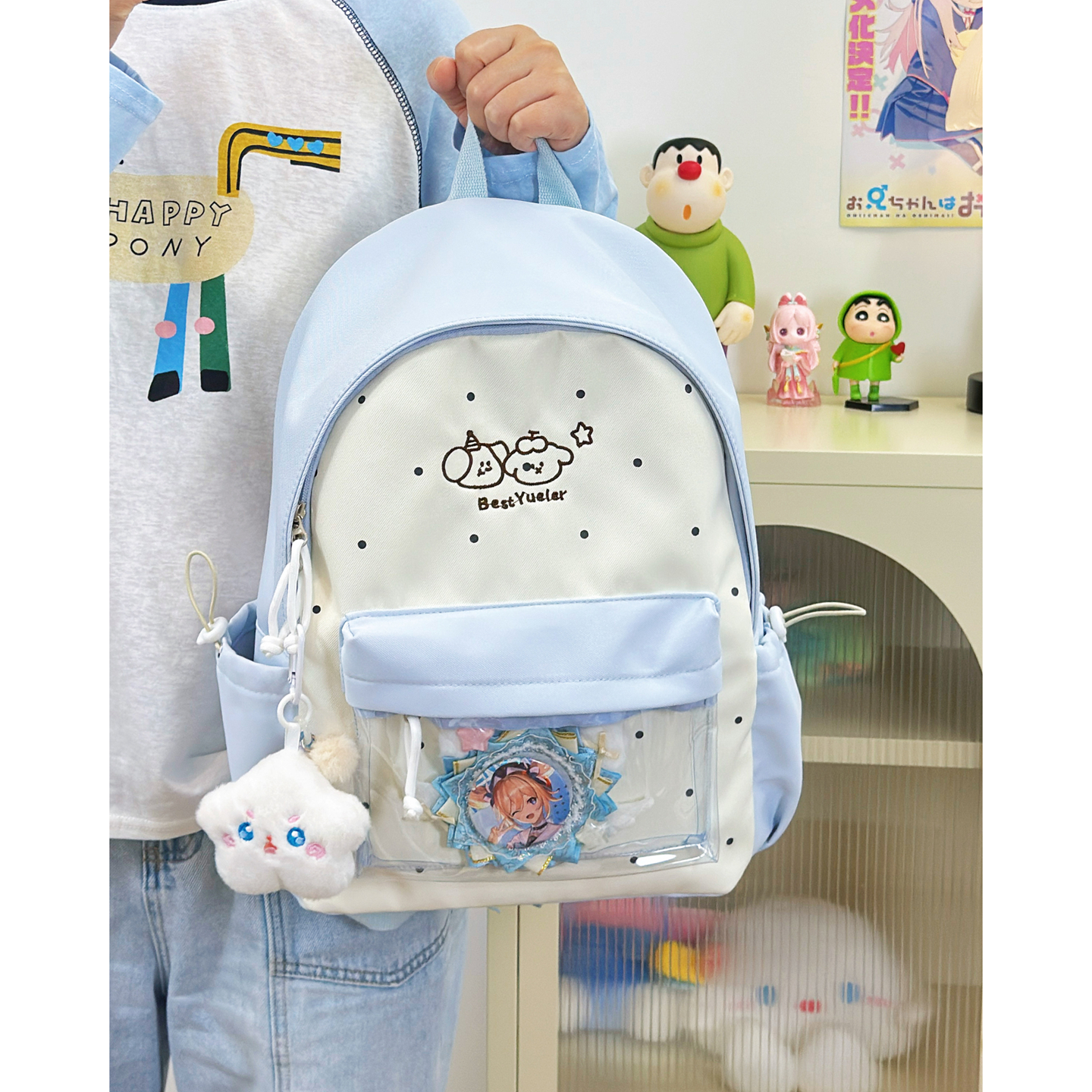 日系可爱少女吧唧透明痛包学生大容量书包女韩版休闲百搭双肩背包