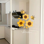 小清新雏菊厨房玻璃门防撞贴纸餐厅阳台静电玻璃ins风格 饰贴纸 装