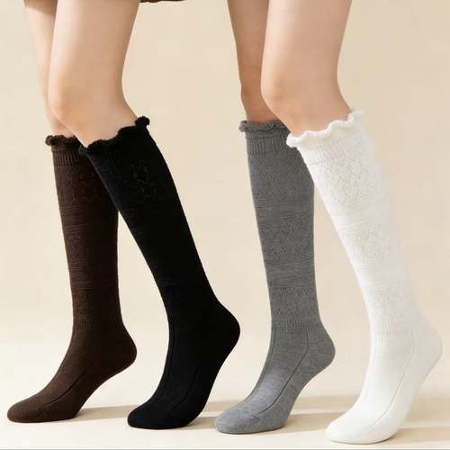 韦雪同款镂空钩花堆堆长筒袜