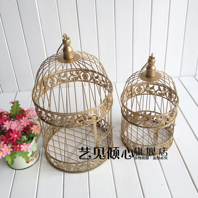 藝見傾心 歐式鐵藝裝飾金色鳥籠 婚慶復古 婚禮路引擺件 影樓櫥窗