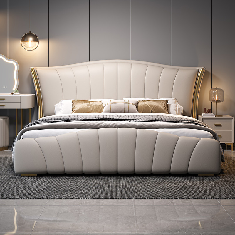 2025新款意式轻奢真皮床现代简约主卧高端大气双人床软包储物婚床