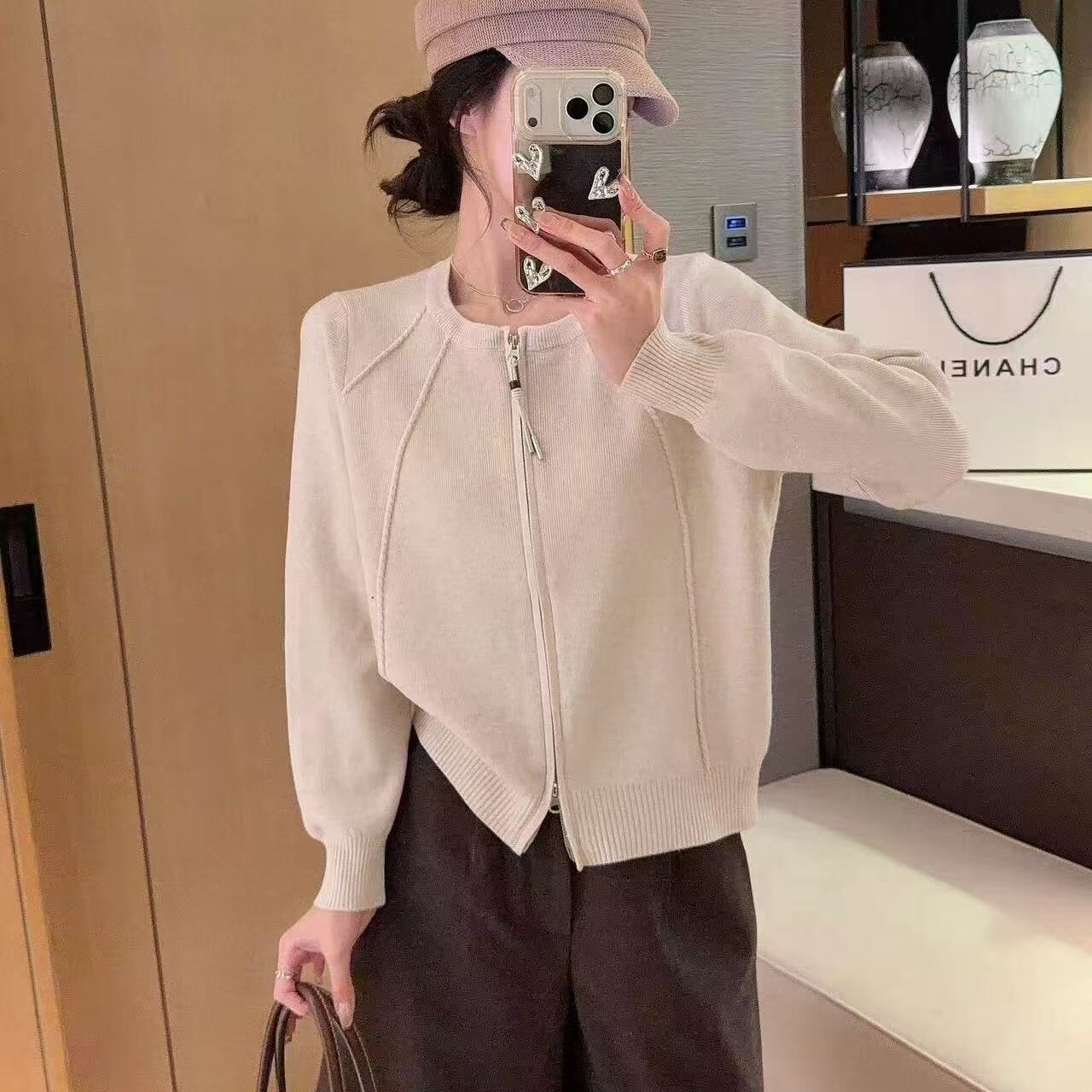 秋装2026新款女士双拉链毛衣针织开衫外套女外搭春秋季高级感上衣