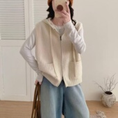 宽松时尚 马甲女秋冬新款 韩版 连帽双拉链保暖针织内搭背心坎肩马夹