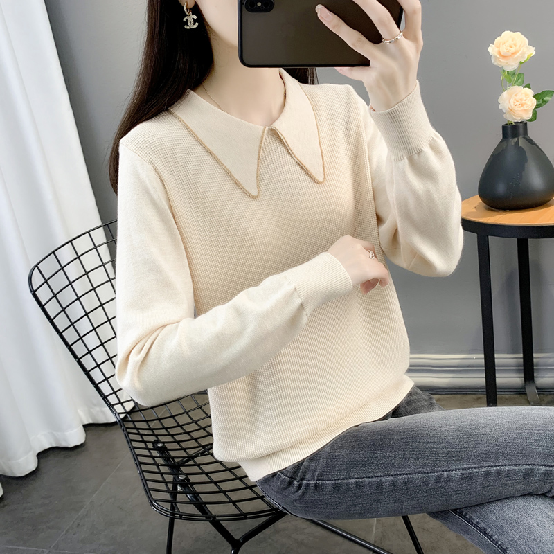 秋冬2025新款针织衫女士宽松甜美打底毛衣娃娃领上衣女薄款1126u