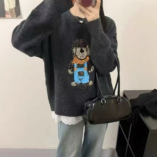 假两件毛衣打底衫 卡通小狗针织衫 欧货女装 新款 潮 女欧洲站2025冬装