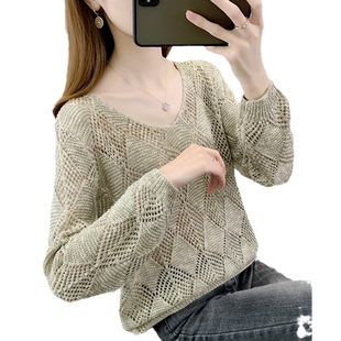 早春秋装2025新款毛衣针织衫女薄款罩衫外套镂空外搭宽松长袖上衣