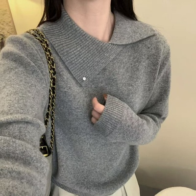 不规则翻领减龄设计感毛衣上衣潮