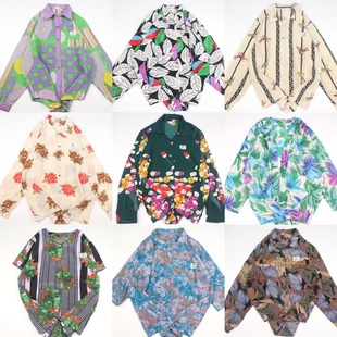 古着vintage复古日系夏威夷雪纺森女系宽松巴洛克短袖 A63 油画衬衫