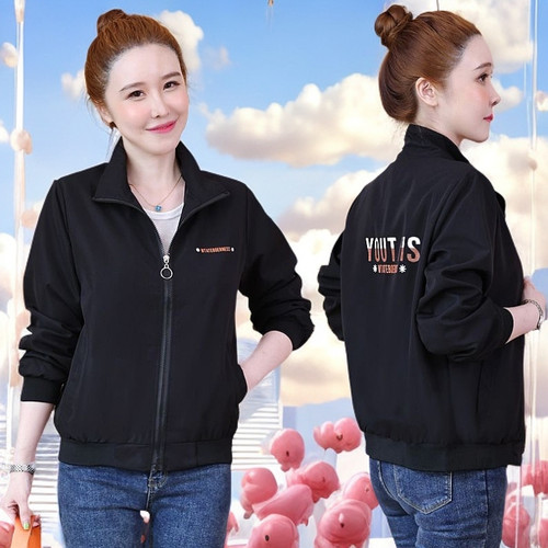 外套女秋季2024年新款立领短款上衣字母时尚百搭初高中休闲外衣潮