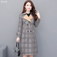 Áo gió mùa thu 2019 cho người đàn ông nhỏ mới phổ biến trong phần dài của phiên bản Hàn Quốc của áo khoác kẻ sọc mỏng của phụ nữ trung niên Anh - Trench Coat măng tô nữ