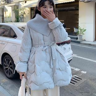 羽绒服女2024年冬季新款韩版小个子高级感中长款针织领白鸭绒外套