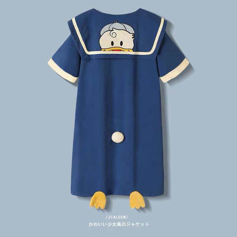 网红睡衣睡裙女夏季纯棉全棉短袖长款过膝学生可爱家居服夏天