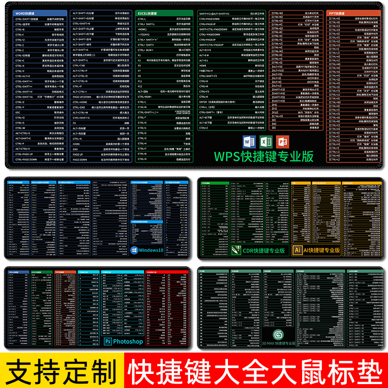 鼠标垫快捷键大全常用电脑办公桌垫wps word excel ppt ps ai cdr cad