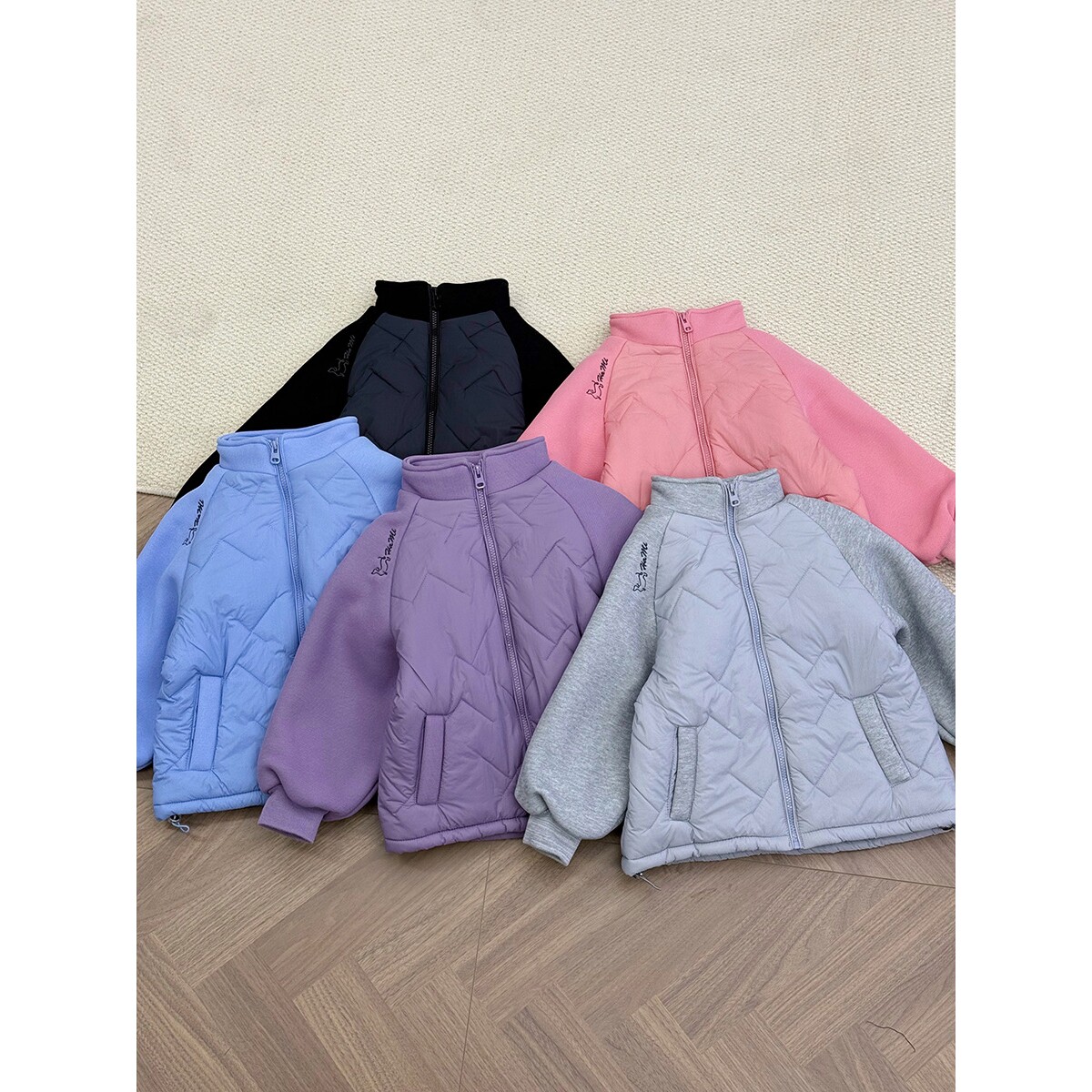 新款儿童轻薄羽绒棉服立领外套校服神器男女童秋冬拼接棉衣外贸