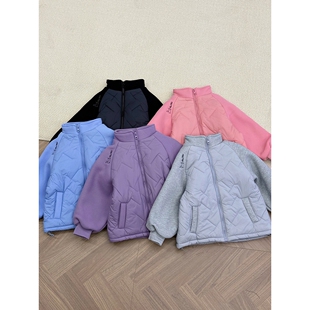 新款儿童轻薄羽绒棉服立领外套校服神器男女童秋冬拼接棉衣外贸