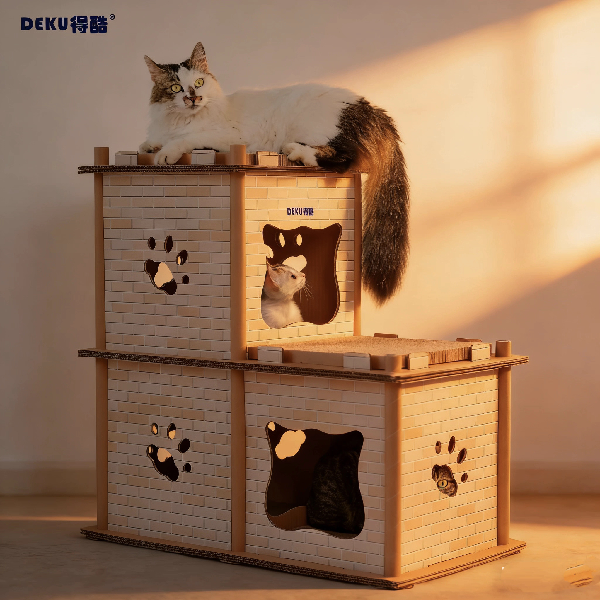 得酷猫抓板耐磨猫窝瓦楞纸双层猫房子猫别墅四季通用耐用猫舍猫屋