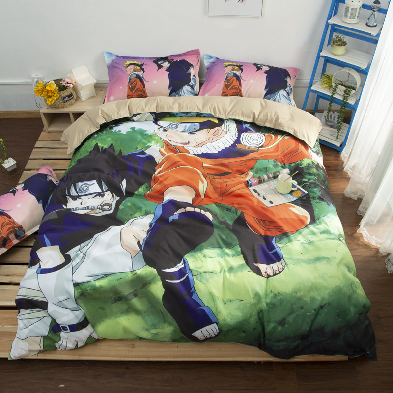卡通动漫火影鸣人儿童男孩四件套1.2床笠款佐助学生床单3件套1.5