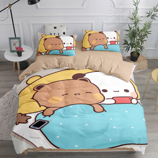 定做卡通布布一二纯棉床笠四件套1.5米柔软儿童卧室全棉床单3件套