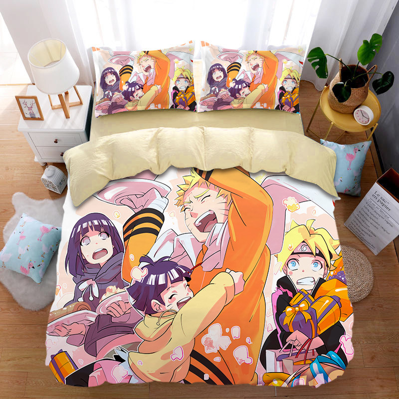 卡通动漫火影忍者纯棉床笠四件套鸣人1.8米学生宿舍全棉床单3件套