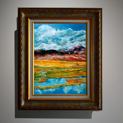 美院手绘油画风景玄关装饰画竖版现代简约美式走廊过道挂画