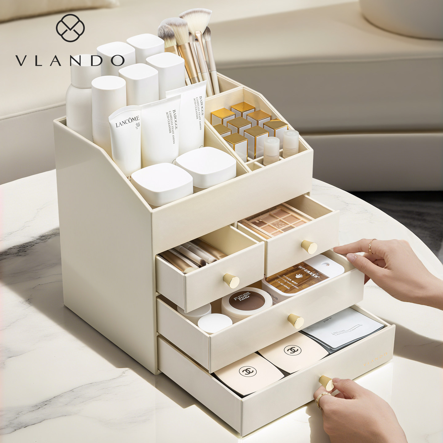 唯兰朵化妆品收纳盒新款高级感桌面护肤防尘家用大容量分格梳妆台