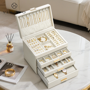 新年礼物唯兰朵新款首饰盒大容量四层耳钉戒指项链手镯饰品收纳盒