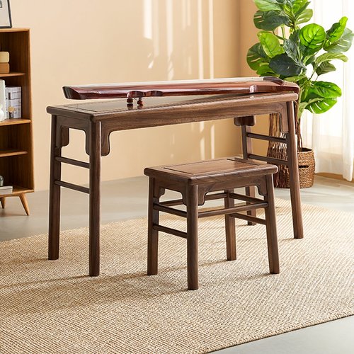 新中式黑胡桃木古琴桌凳榆木国学书法抄经桌专用实木圆角桌练习桌