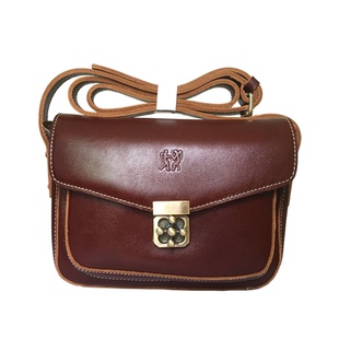 嬉皮士女士斜挎包真皮单肩包百搭创意锁扣复古风头层牛皮包棕色