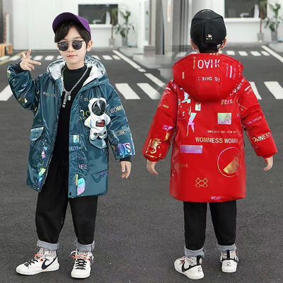 男童亮面免洗羽绒棉服新款冬季儿童中长款外套加厚中大童棉衣韩版