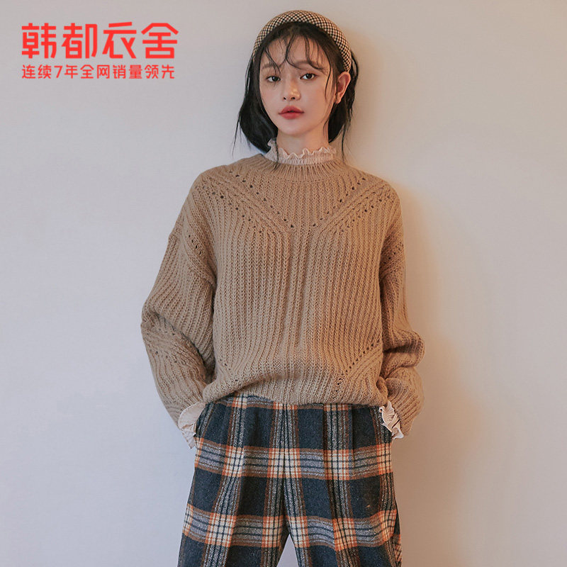 韩都衣舍2020秋新款韩版套头慵懒风宽松圆领宽松长袖毛衣女MX0082