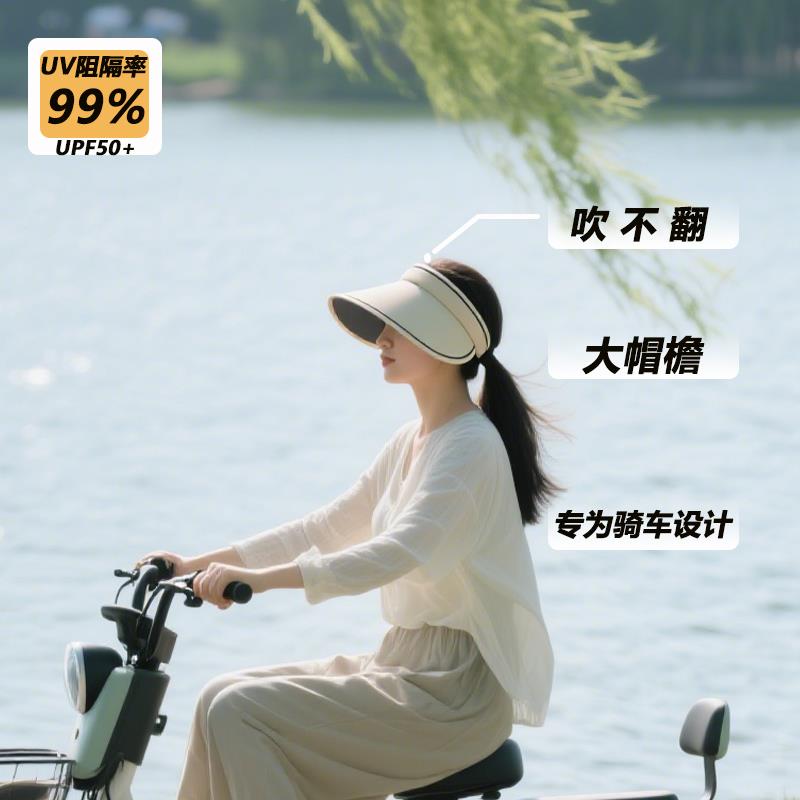 日本骑电动电瓶车吹不翻防晒帽子可戴头盔女司机开车不挡视线神器