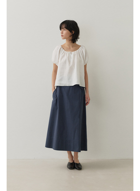 纯汉麻文艺风日系泡泡袖衬衫女夏宽松圆领系带松弛感上衣清爽抑菌