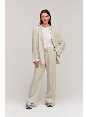 春夏新款女士亚麻西装外套5支加厚100%有机洗水亚麻长袖肉感抗皱