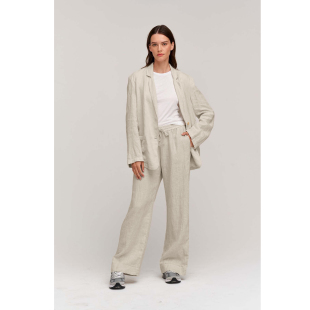 肉感抗皱 外套5支加厚100%有机洗水亚麻长袖 春夏新款 女士亚麻西装