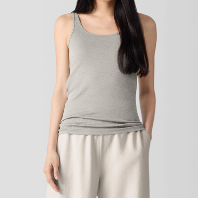 有机棉针织螺纹高弹圆领背心运动