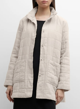 EF女士秋冬薄棉服外套17支纯汉麻100%有机棉填充100%桑蚕丝立领