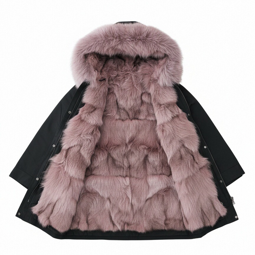 清仓特价狐狸毛派克服女中长款过膝款可拆卸内胆连帽皮草外套女装
