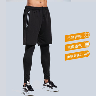 羽毛球服男款秋冬季速干假两件健身专业跑步压缩裤男紧身运动裤潮