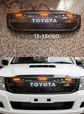 适用于12-15年海拉克斯VIGO FORTUNER改装碳纤纹字母带灯GR标中网
