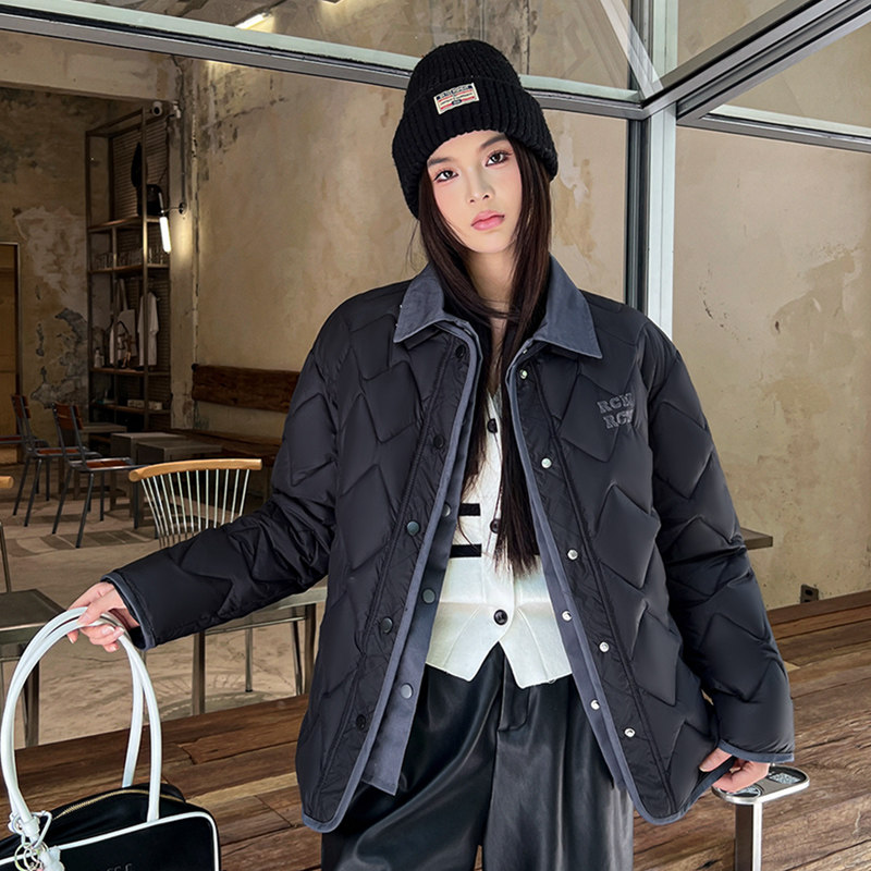 冬季新款牛仔翻领轻薄棉衣女2025外搭棉服小个子韩版假两件外套百