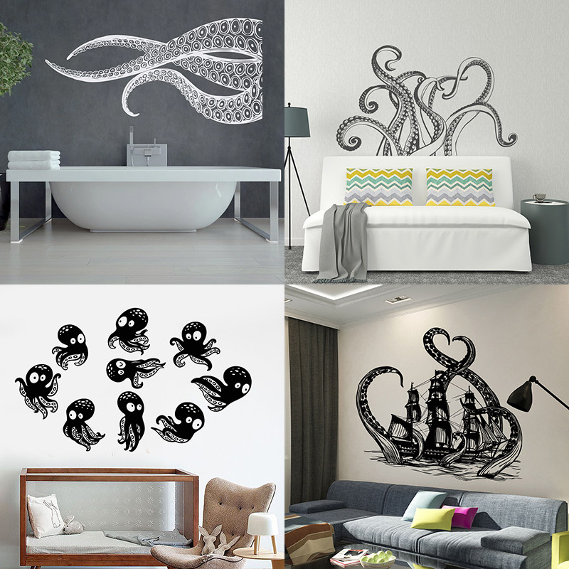 章鱼触角贴画乌贼深海巨怪贴纸浴室玻璃防水墙贴海洋动物octopus