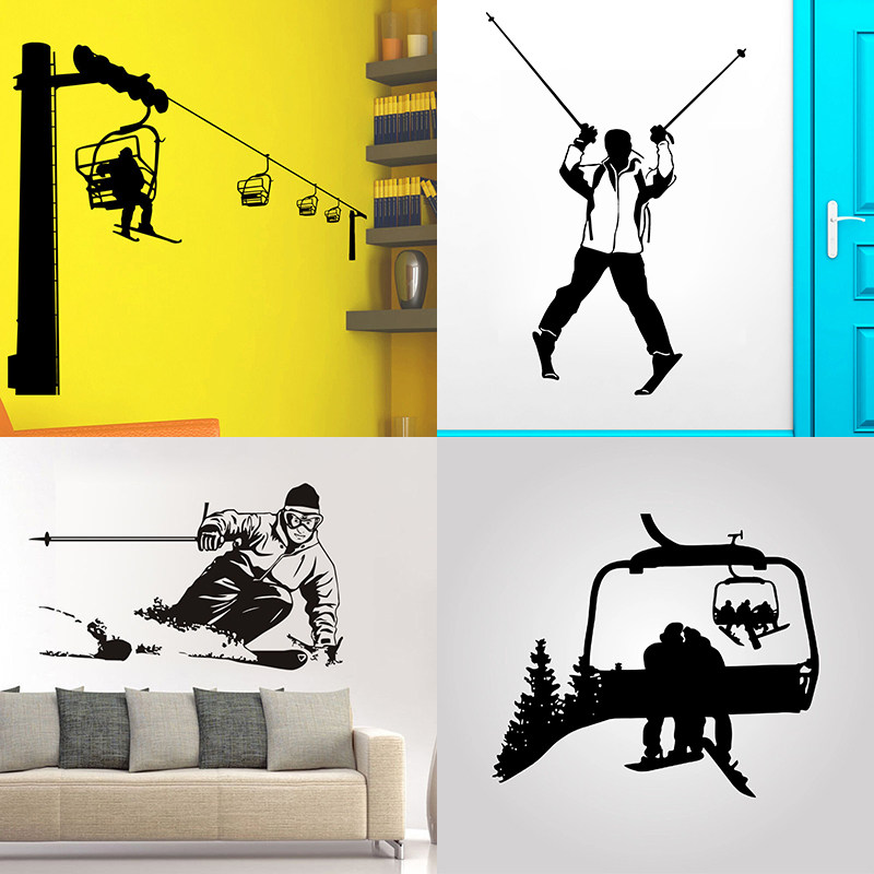 缆车双板滑雪贴纸冬季卧室
