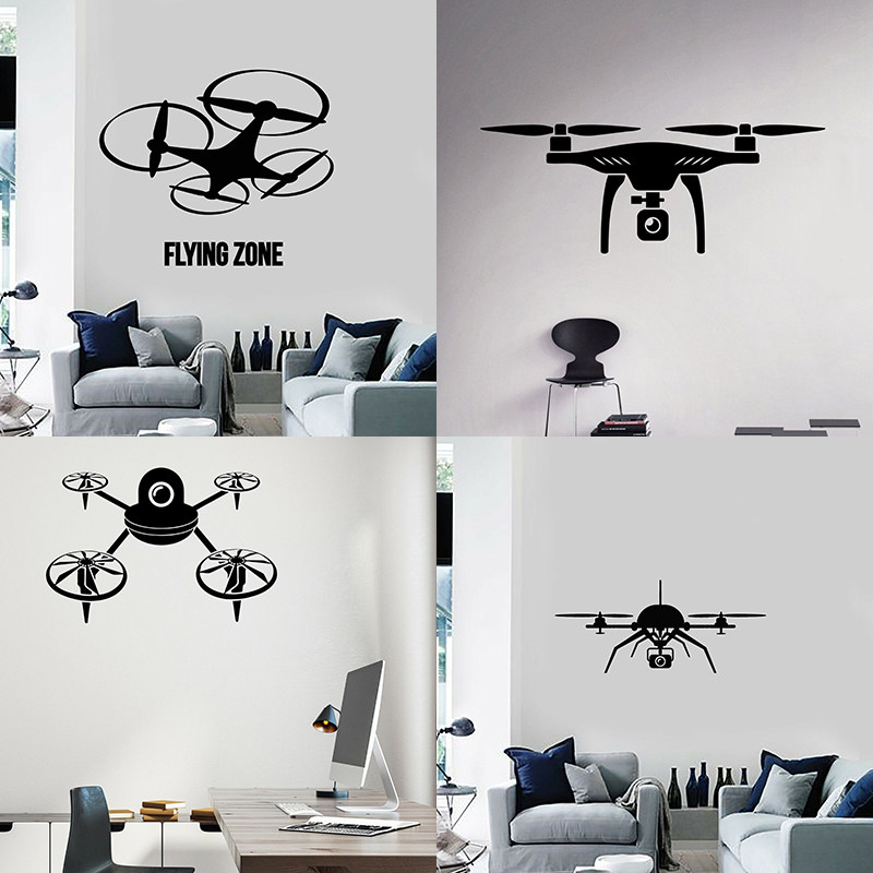36款无人机UAV小型航拍器装饰墙贴画Quadcopter室内玻璃贴纸可除