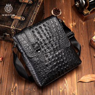 2025新款 真皮斜挎包潮流高级感大容量包 鳄鱼纹头层牛皮单肩包男士
