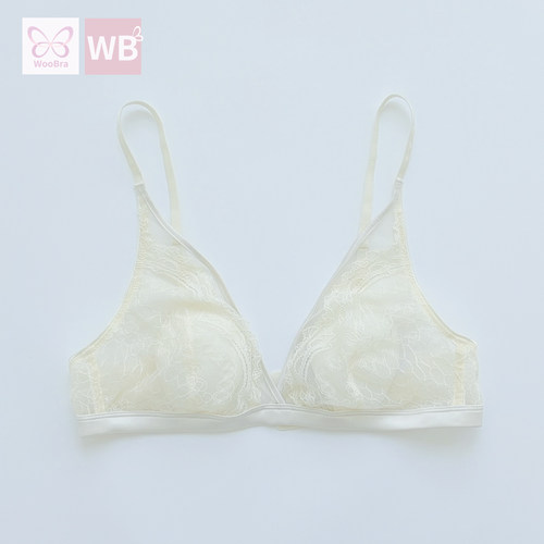 荔枝家WooBra桑蚕丝兔耳朵杯里甜美蕾丝无钢圈比基尼式文胸超薄
